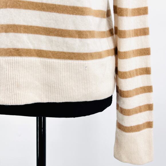 Minimalist Chic Soft Striped Wool Cashmere Mock Neck Sweater Vince. Cream Tan M - Picture 9 of 9